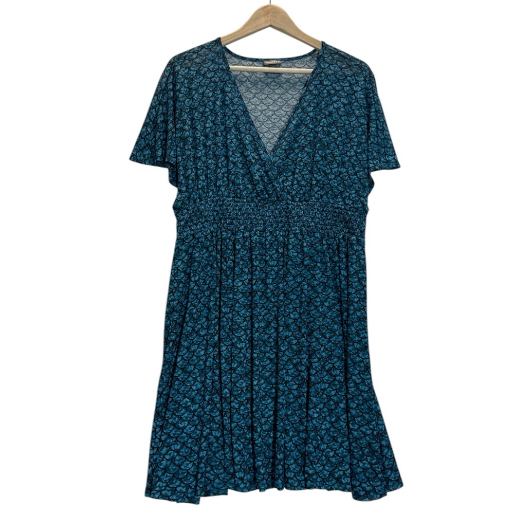 Torrid 1 midi lightweight flutter sleeves waistband black/teal sz 1= 14/16 dress